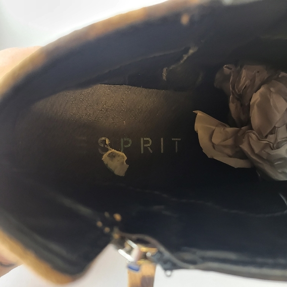 Espirit Tonya Black Leather Leopard Print Color Block Ankle Booties - Picture 12 of 12